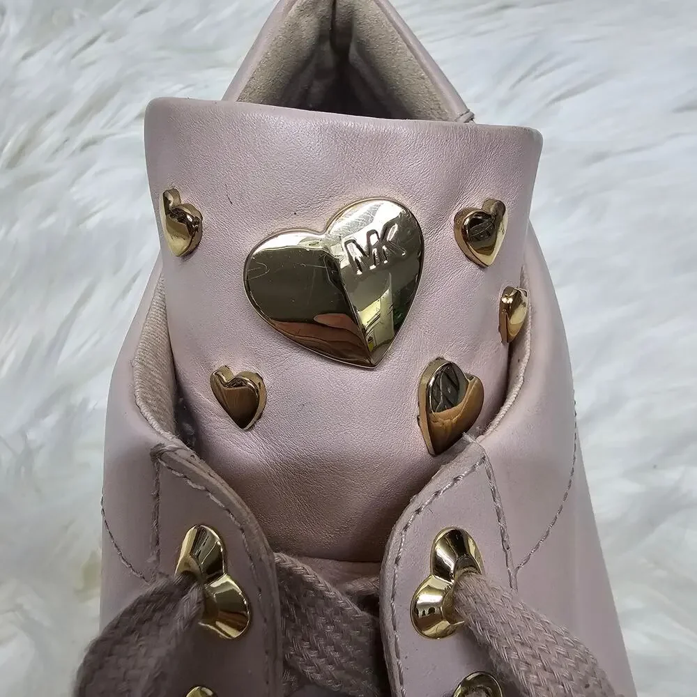 MICHAEL KORS Mindy Leather Sneakers w Applicated Hearts 9 M Light Pink Lace up